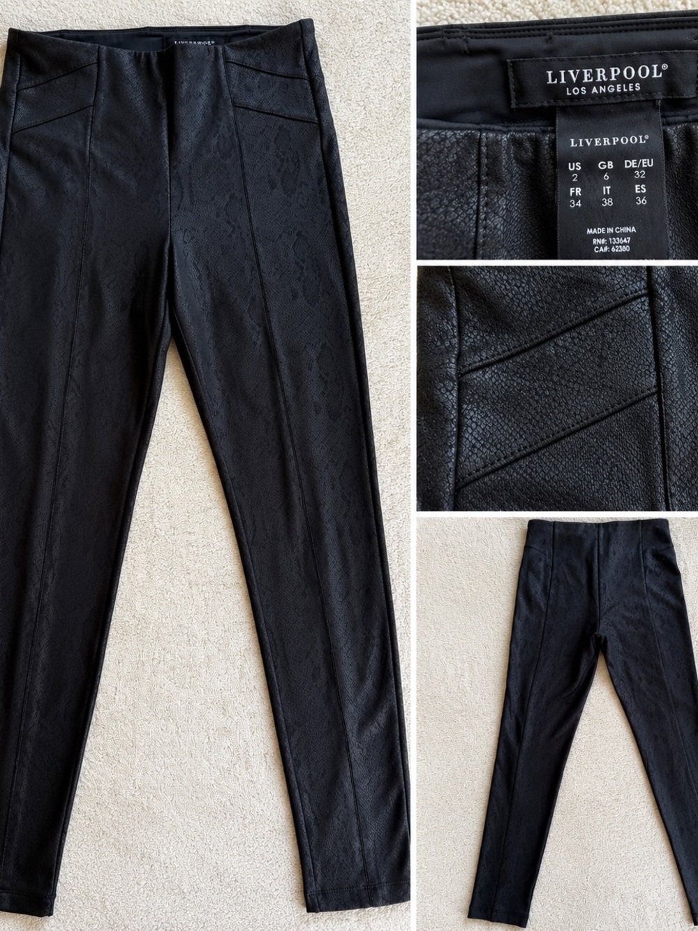 Liverpool Los Angeles Faux Leather Snake Print Pull-On Pants Women’s US 2 Black